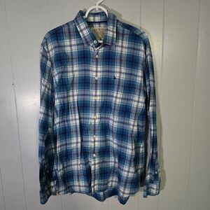 Jack Wills University Outfitters Mens XL Blue White Plaid Cotton Butto‎ Shirt